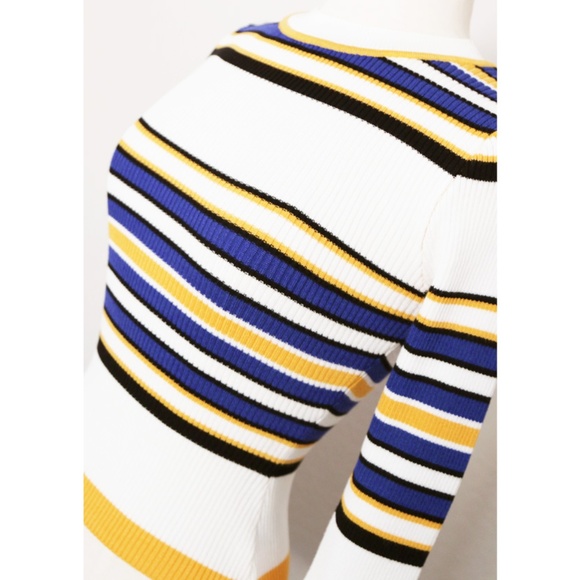 Colorblock Stripe Fitted Rib Knit Crop Sweater Top - Picture 6 of 8